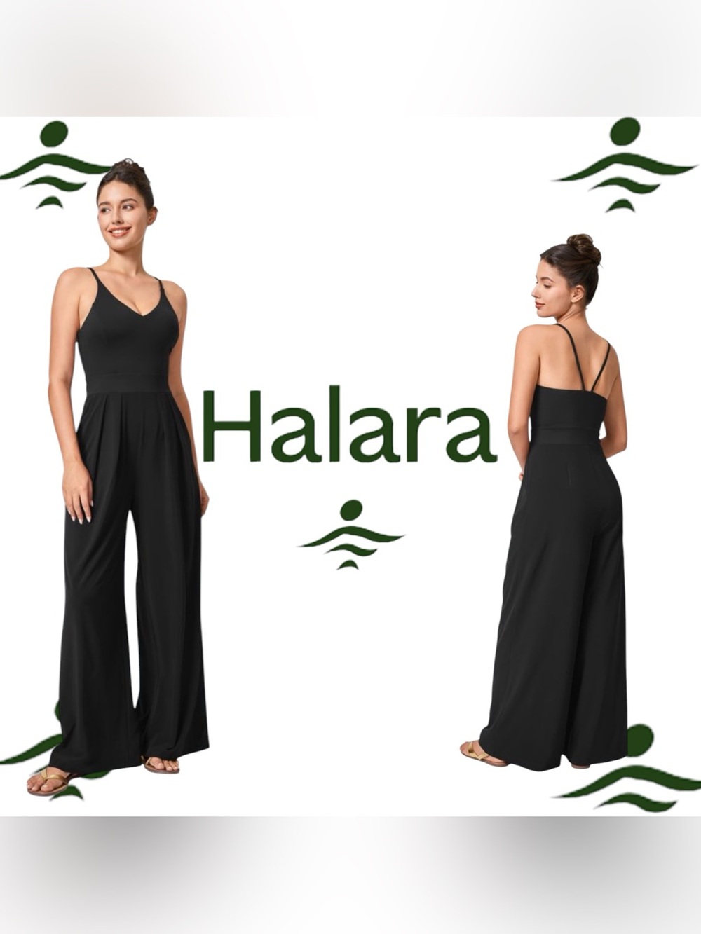 HALARA Black Wide-Leg Jumpsuit with Spaghetti Straps